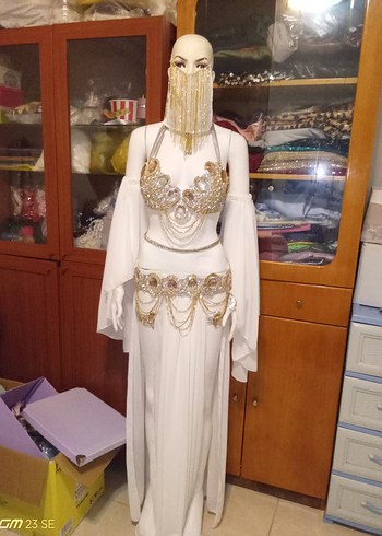 Bohem Straplez Uzun Beyaz oryantel kostümü - Görsel 5