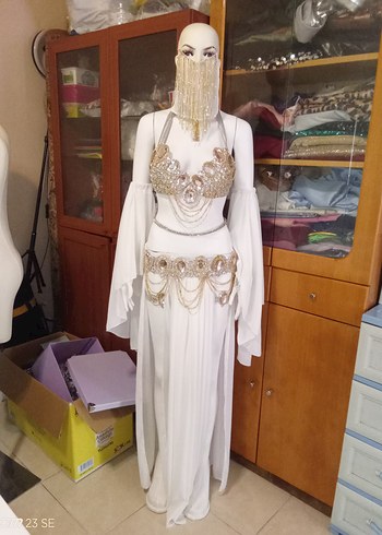 Bohem Straplez Uzun Beyaz oryantel kostümü - Görsel 3