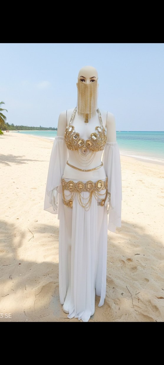 Bohem Straplez Uzun Beyaz oryantel kostümü - Görsel 4