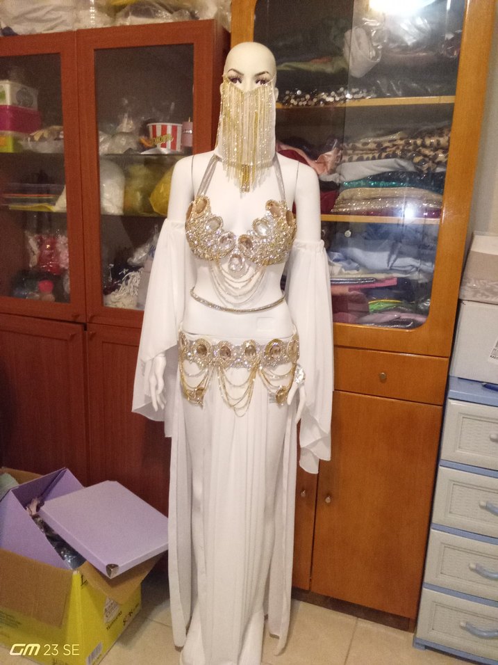 Bohem Straplez Uzun Beyaz oryantel kostümü - Görsel 5