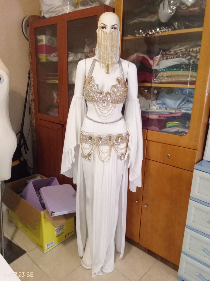 Bohem Straplez Uzun Beyaz oryantel kostümü - Görsel 3