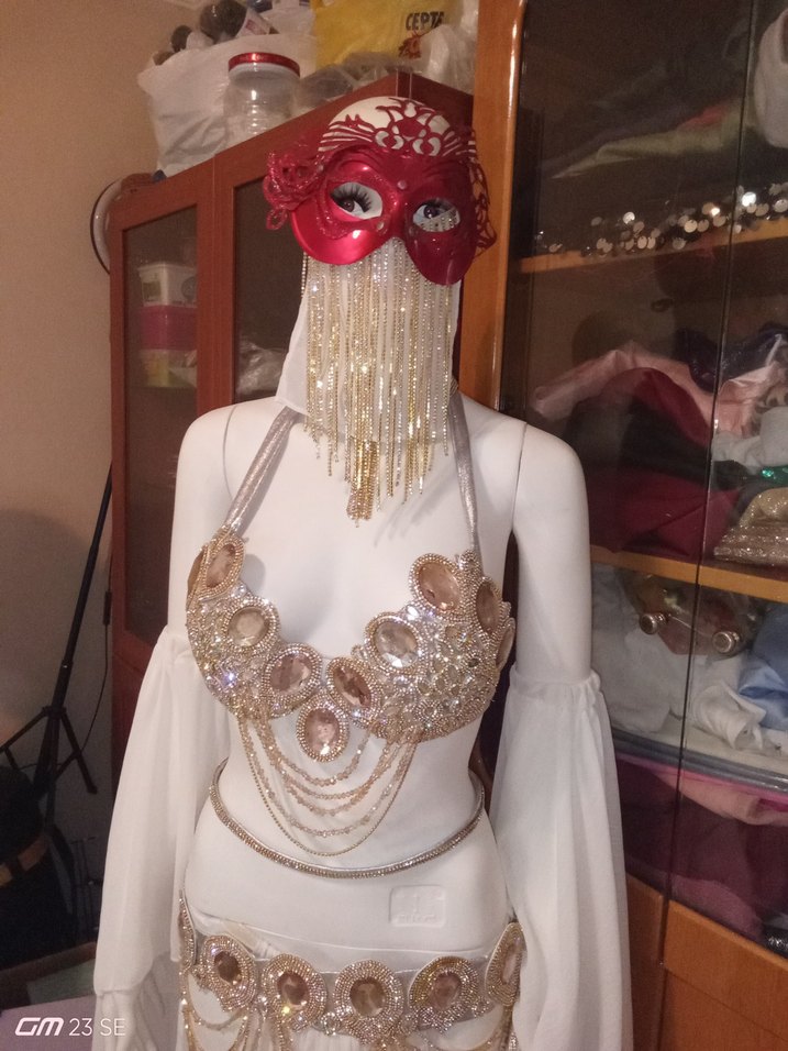 Bohem Straplez Uzun Beyaz oryantel kostümü - Görsel 2