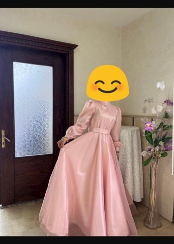 Pembe Uzun Kollu Drapeli Abiye Elbise