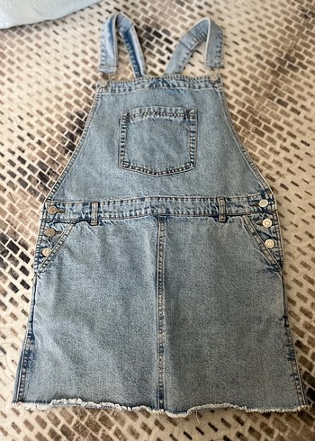 Kadın Mavi Denim Kısa Salopet