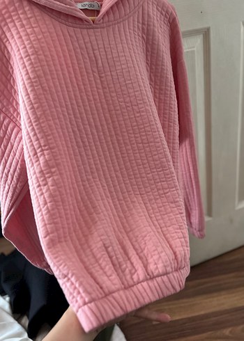 s Beden pembe Renk Pembe Kapüşonlu Örgü Kadın Sweatshirt