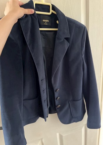 Lacivert Süet Düğmeli Kadın Blazer Ceket