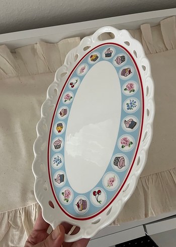 Vintage Baskılı Beyaz Pastel Tabak - Görsel 2