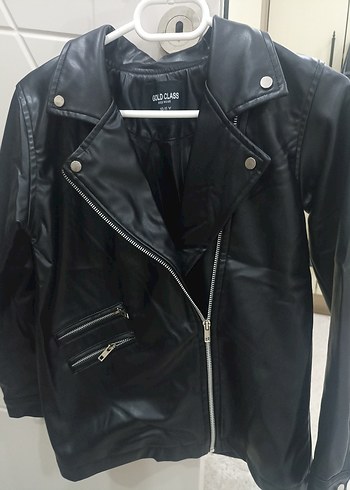 Siyah Parlak Deri Biker Ceket