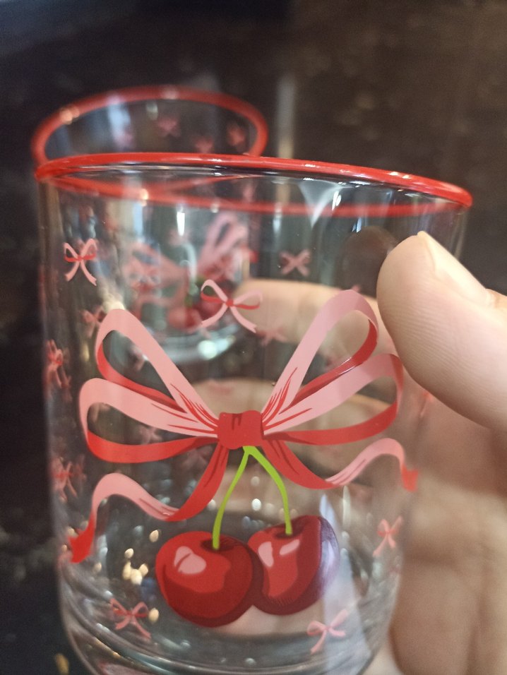 Kırmızı Kurdele ve Kiraz Desenli Bardak Seti - Görsel 2