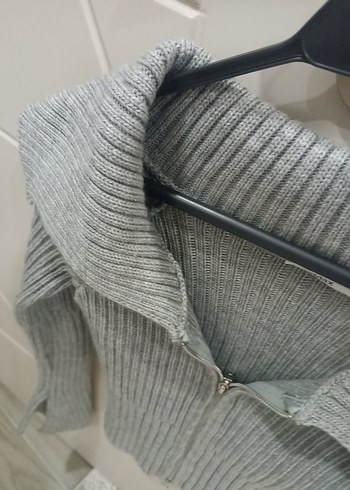 Gri Örgü Kadın Yarım Fermuarlı Kazak - Görsel 2