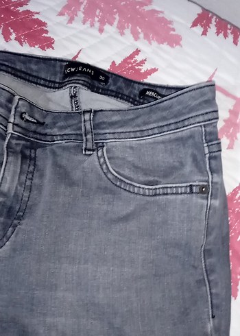38 Beden Gri Batik Desenli Kadın Salaş Denim Pantolon