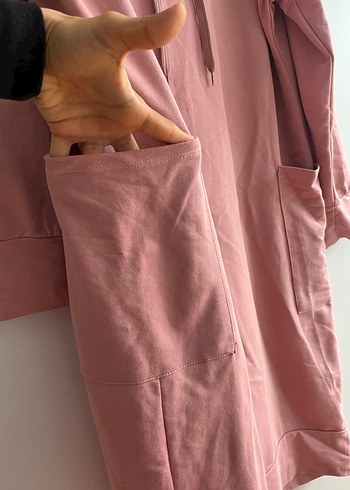 Pembe Midi Kapüşonlu Kadın Elbise - Görsel 4