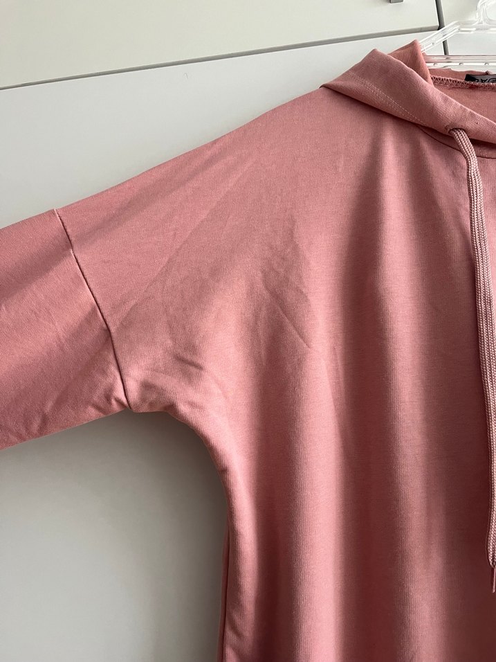 Pembe Midi Kapüşonlu Kadın Elbise - Görsel 3