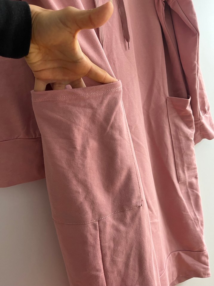 Pembe Midi Kapüşonlu Kadın Elbise - Görsel 4