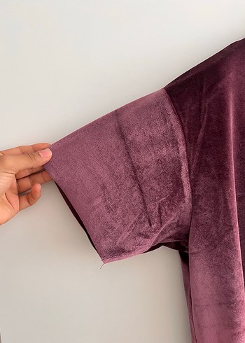 l Beden Bordo Kadife Kısa Kollu Tişört