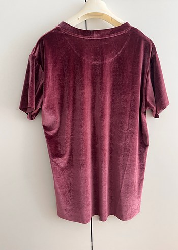 Stradivarius Bordo Kadife Kısa Kollu Tişört