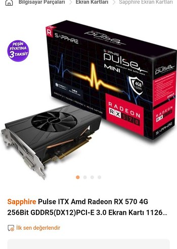Beden Renk Sapphire Pulse ITX Amd Radeon RX 570 4G 256Bit GDDR5