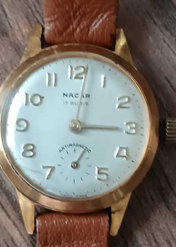 Nacar Nacar Altın kaplama kurmalı antika bayan saat