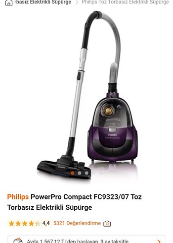Beden Renk Philips PowerPro Compact Toz Torbasız Elektrikli Süpürge