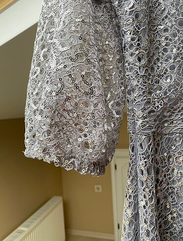 Gri midi boy elbise - Görsel 6