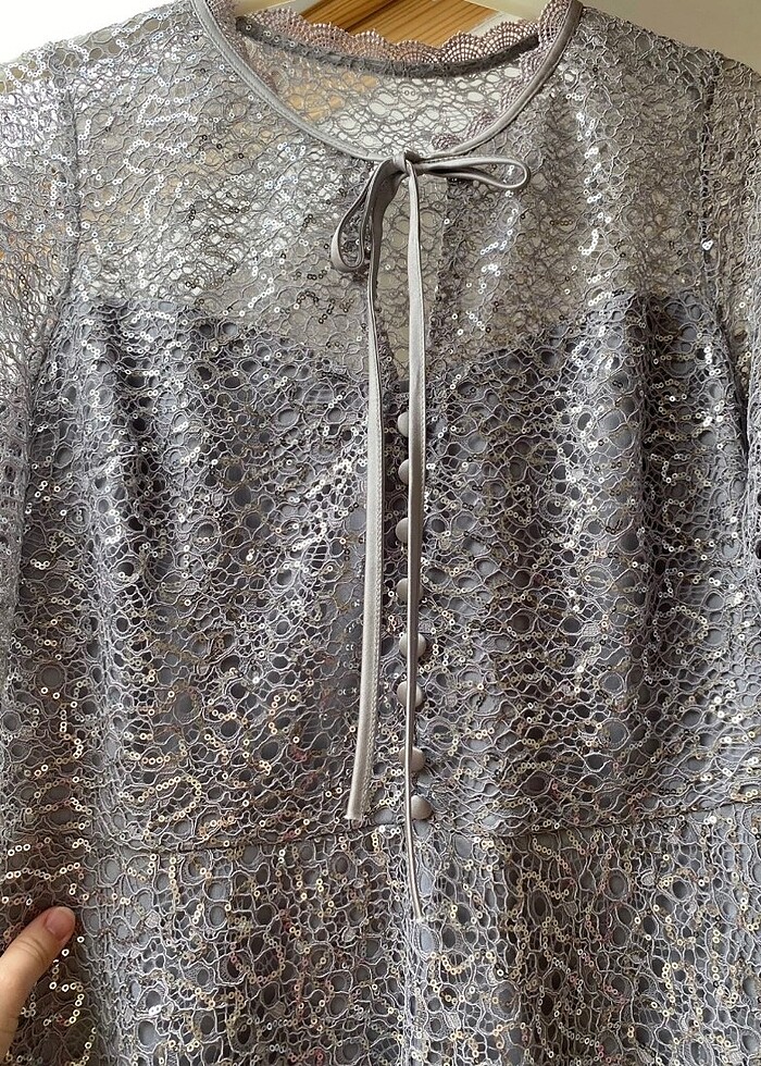 Gri midi boy elbise - Görsel 5