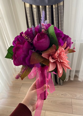 Mor Kurdeleli Bohem Gelin Buketi - Görsel 7