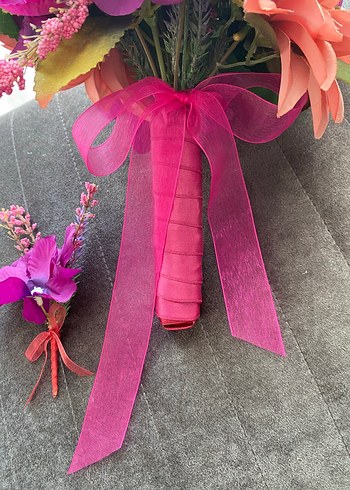 Mor Kurdeleli Bohem Gelin Buketi - Görsel 3