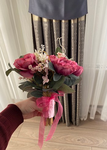 Pembe Kurdeleli Bohem Gelin Buketi - Görsel 4