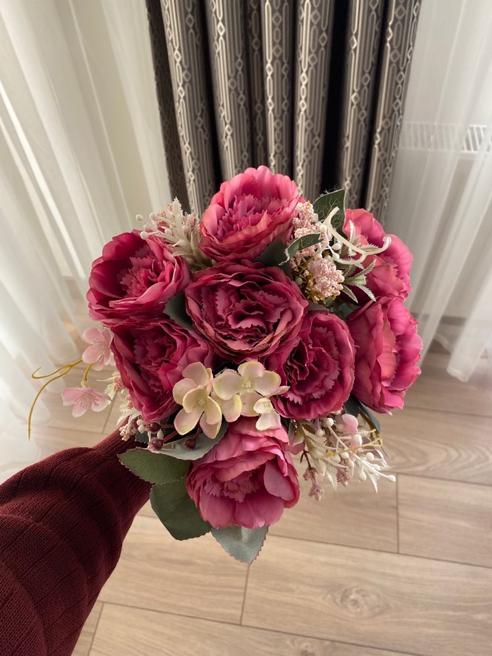 Pembe Kurdeleli Bohem Gelin Buketi - Görsel 3