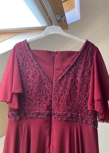 Bordo V Yakalı Uzun Abiye Elbise - Görsel 3