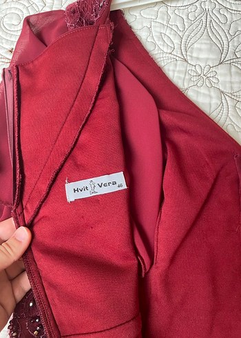 Bordo V Yakalı Uzun Abiye Elbise - Görsel 6