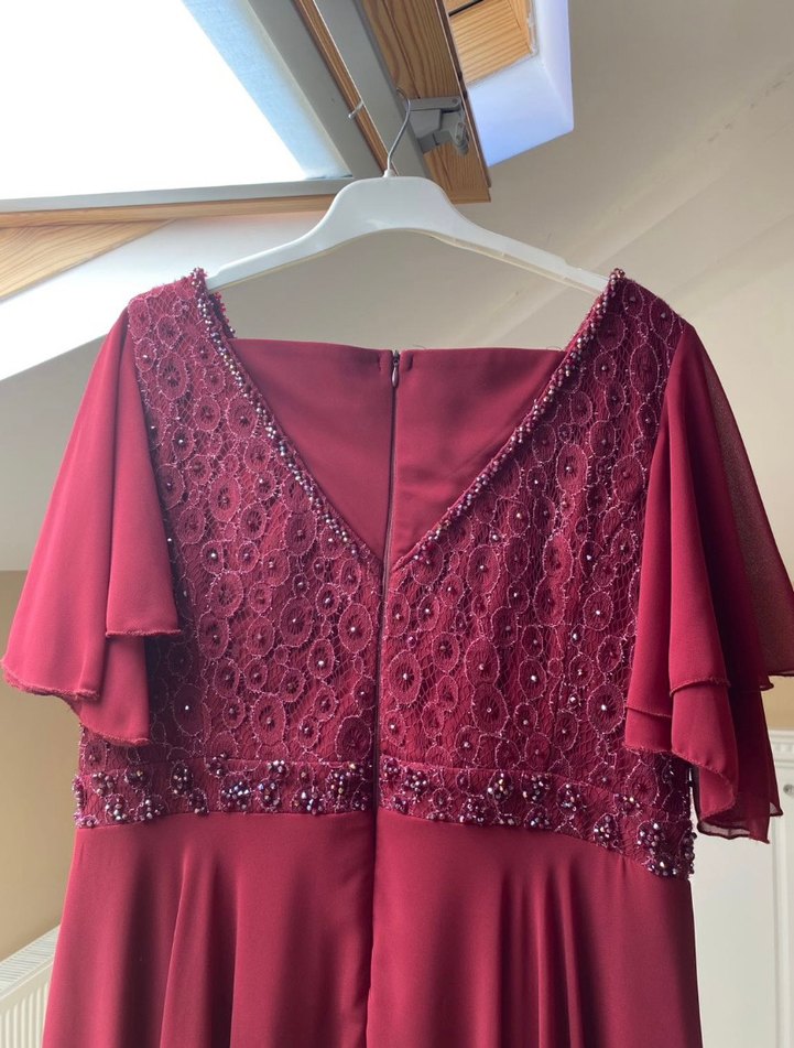 Bordo V Yakalı Uzun Abiye Elbise - Görsel 3