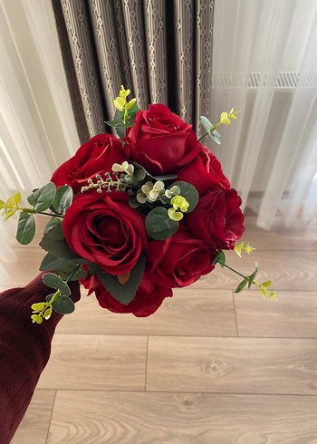 Kırmızı Kurdeleli Çiçekli Gelin Broşu - Görsel 3