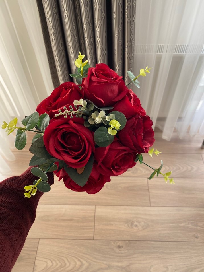 Kırmızı Kurdeleli Çiçekli Gelin Broşu - Görsel 3