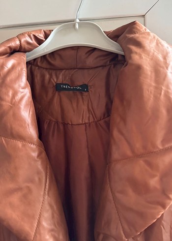 Düğmeli Kahverengi Deri Kadın Mont - Görsel 2