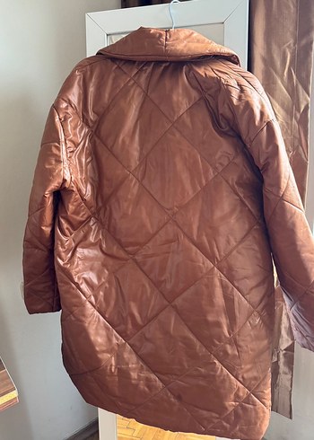 Düğmeli Kahverengi Deri Kadın Mont - Görsel 3