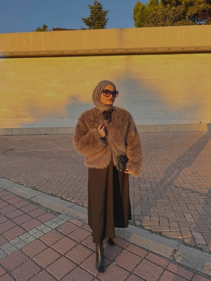 Gri Midi Suni Kürk, Bohem Tarzda - Görsel 2