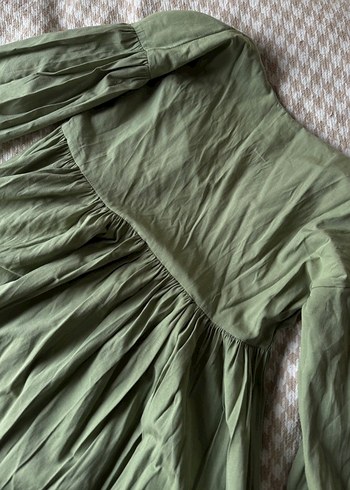 Salaş Kesim Uzun Kol Drapeli Haki Elbise - Görsel 2