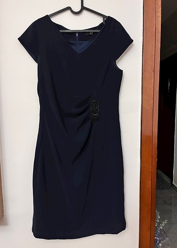 xl Beden Lacivert V Yaka Midi Elbise