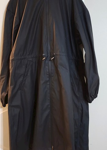 Siyah Uzun Kadın Yağmurluk Fermuarlı - Görsel 2