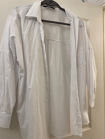 Beyaz Oversize Basic Cepli Gömlek