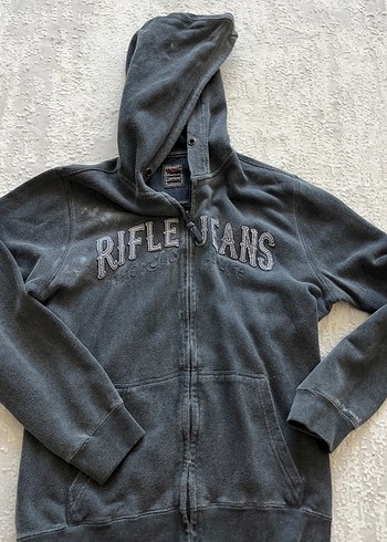 m Beden gri Renk Gri Fermuarlı Kapüşonlu Erkek Sweatshirt