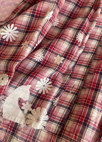 Uzun Kollu Pembe Kareli Bohem Kız Gömleği - Görsel 2