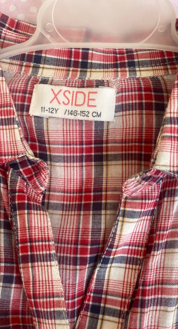 Uzun Kollu Pembe Kareli Bohem Kız Gömleği - Görsel 3