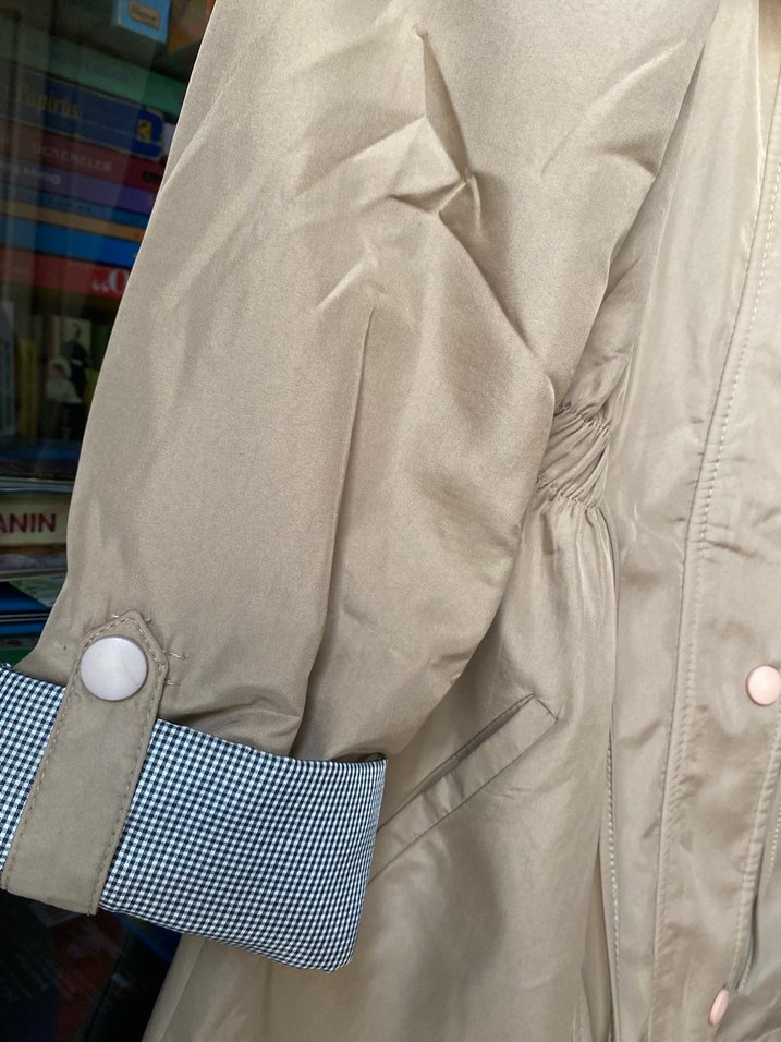Bej Midi Kadın Ceket Düğmeli, Rahat Kesim - Görsel 2