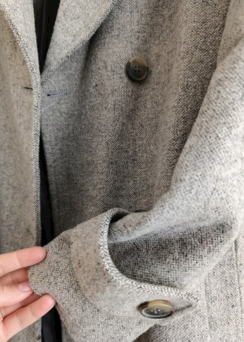 Gri Çift Düğmeli Kadın Kaban - Görsel 3