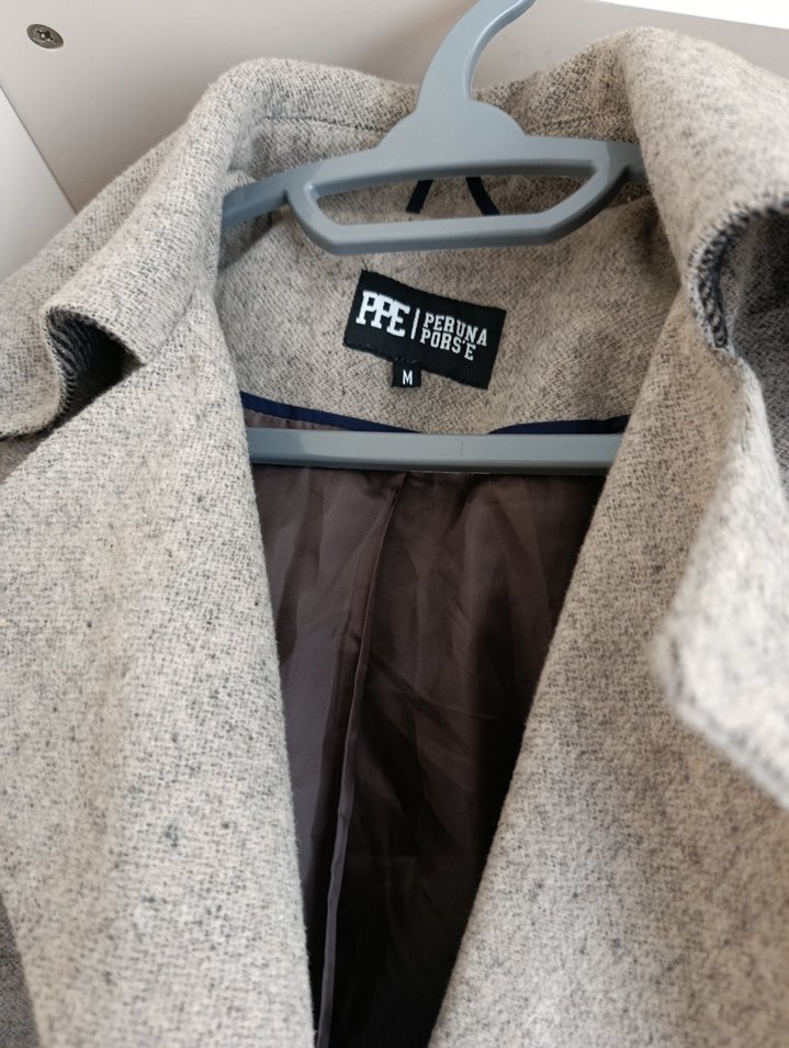 Gri Çift Düğmeli Kadın Kaban - Görsel 2