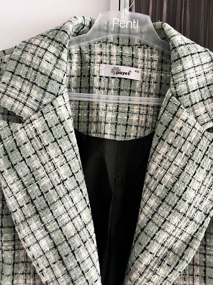 Yeşik Ekose Düğmeli Midi Blazer - Görsel 2