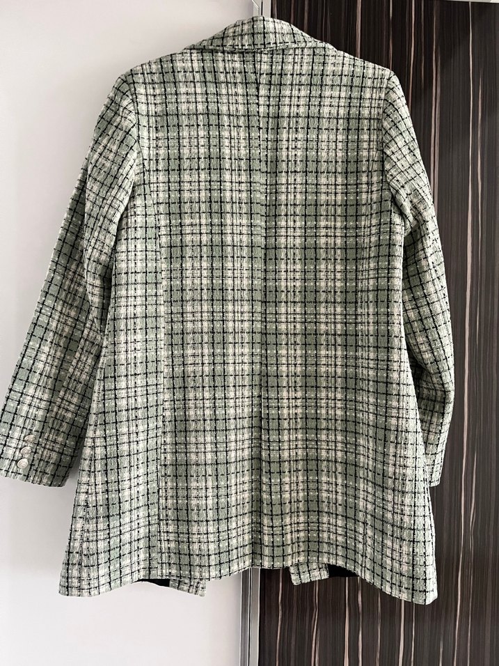 Yeşik Ekose Düğmeli Midi Blazer - Görsel 3