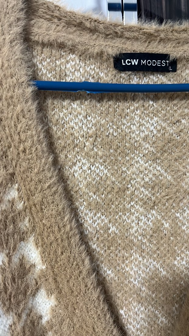 Bej Örgü Kadın Hırka Uzun Kollu - Görsel 2